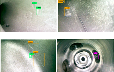AI智能識別系統內窺鏡損傷自動識別示例：裂縫、缺損、腐蝕、嚴重積碳、凹陷等